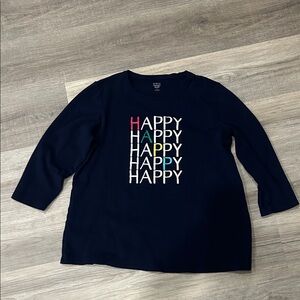 Kim Rogers Navy Long Sleeve Tee with Colorful 'HAPPY' Design